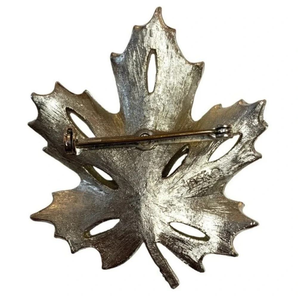 Vintage Gold Tone Maple‎ Leaf Brooch Pin Art Nouveau Style Signed BSK
